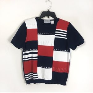 Vintage Alfred Dunner Red White Navy Shirt